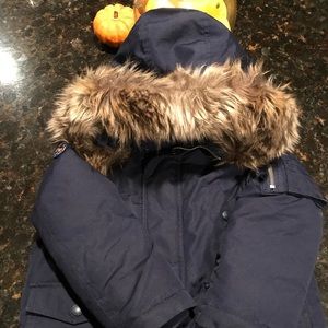 Ralph Lauren Boys Navy Down And Faux Fur Trimmed Parka